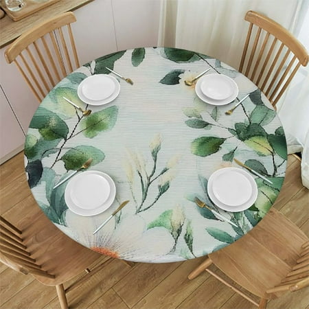 

Palnkart Flowers Leaves Round Tablecloth Stain-Resistant Washable Ideal for Indoor Outdoor Restaurants Weddings Parties Home Kitchen Decor 38 -42