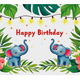 thumbnail image 4 of Happy Birthday Banner with Adorable Blue Elephants Tropical Leaves and Fairy Lights Background Party Decoration for Birthday Party Photography Props Backdrop Supplies, 4 of 7