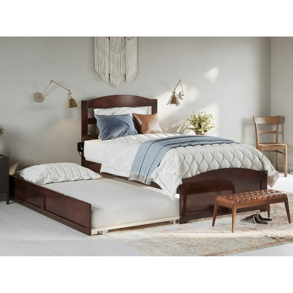 AFI Warren Platform Bed with Footboard and Twin Trundle Walnut Twin