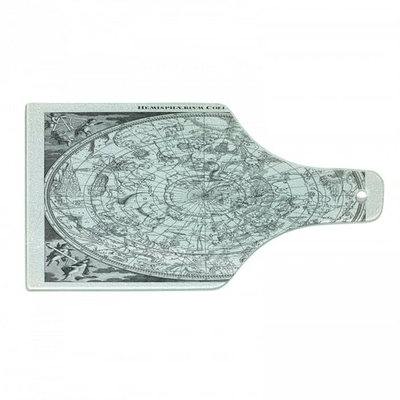 Constellation Cutting Board, Detailed Vintage Boreal Hemisphere Astronomy Antique Art Print, Decorative Tempered Glass Cutting and Serving Board, Wine Bottle Shape, Grey, by Ambesonne