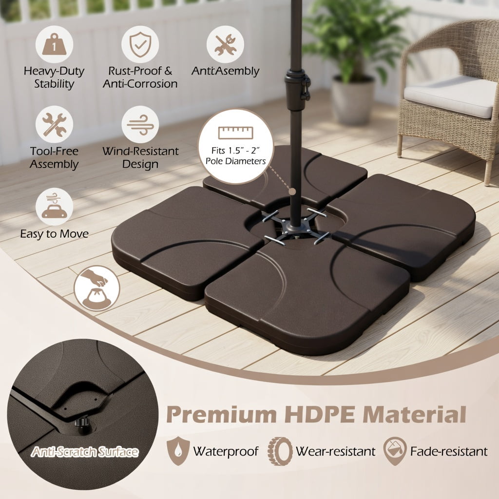 Resenkos Umbrella Base for Patio, Umbrella Stand Outdoor Base,20 Inch Patio Offset Water Filled Plate Umbrella Base Sand-Coffee