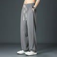 thumbnail image 3 of sunsanly Men Sport Pants Loose Straight Wide Leg Drawstring Elastic Waist Soft Breathable Solid Color Gym Traning Jogging Sweatpants Full Length Trousers, 3 of 8