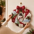 thumbnail image 3 of DIY Patchwork Wreath Kit, Snowman Christmas Quilted Wall Decor Craft, 9.84 in Creative Seasonal Door Hanging Project for Adults, 3 of 4