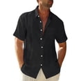 thumbnail image 2 of Qwertyu Men's Linen Shirts Short Sleeve Button Down Shirts Wrinkle Free Casual Vacation Beach Summer Tops Black 2XL, 2 of 4