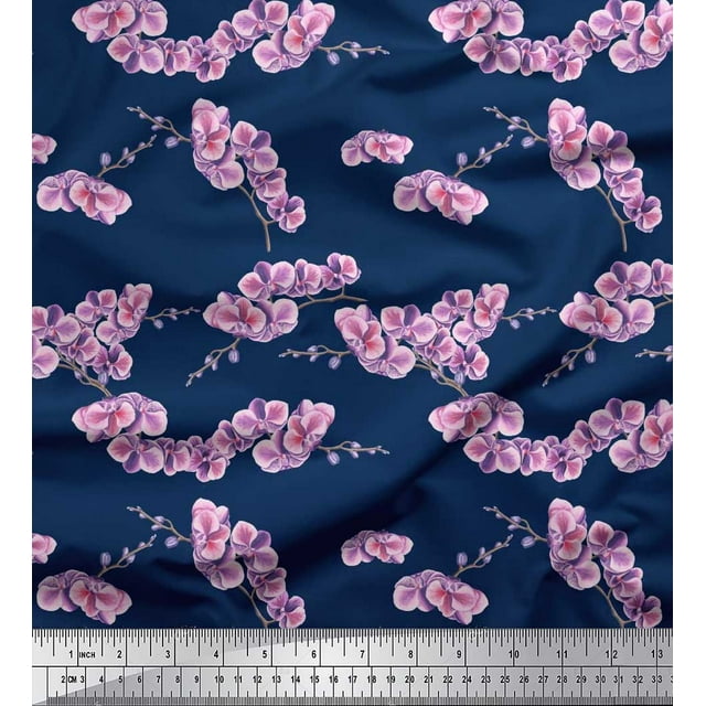 Soimoi Tissu Poly Georgette Imprimé Floral Orchidée au Mètre 42 Pouces de Large