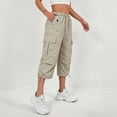 thumbnail image 5 of LEAVINGSUO Cargo Pants Women Solid Color Casual Straight Leg Stretch Waistband Pocket Workwear Capri Pants Khaki S, 5 of 7