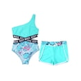 thumbnail image 4 of Jhaoyu Kids Girls Floral 2 Piece Tankini Swimsuit Set Crisscross Cutouts Waist Rashguard Swimwear Leaf 14, 4 of 7