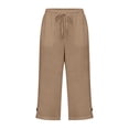 thumbnail image 6 of Dwellite Cotton Capri Pants for Women Loose Fit Straight Leg Drawstring Elastic Waist Cropped Pant Casual Trendy Summer Clothes Khaki S, 6 of 6