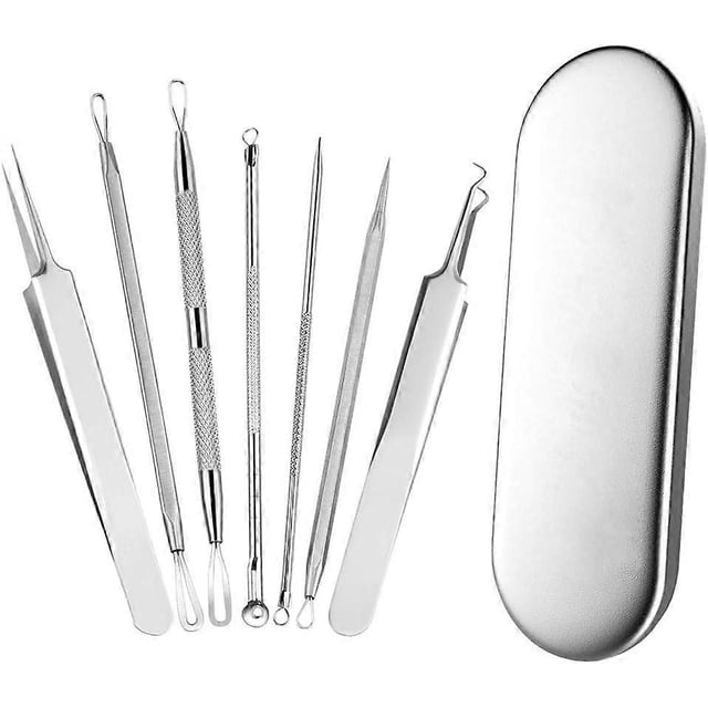 Blackhead Removal Tool Professional Acne Stainless Steel For Nose With Plastic Case Metal 7 Pieces