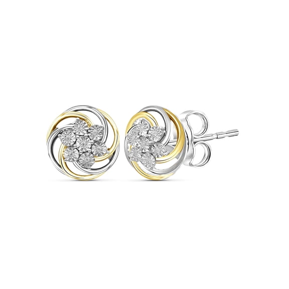 White Diamond Accent Two Tone Sterling Silver Stud Earrings