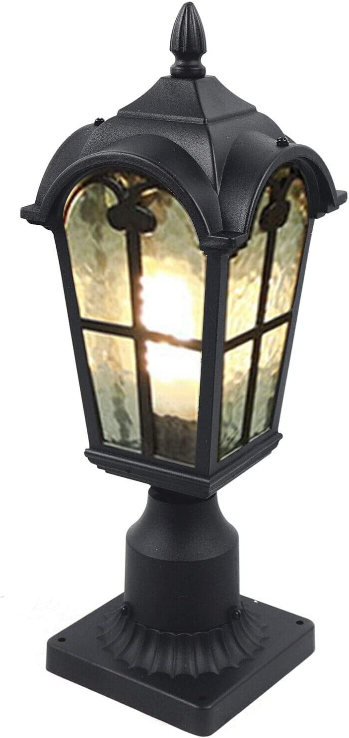 MONIPA Waterproof Aluminum Light 1-Light Outdoor Post Light Post Light Fixture with Water Ripple Glass Shade Black for Path Garden Yard Villa