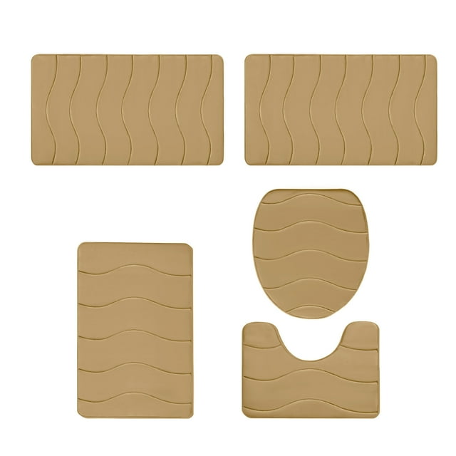 Ohufall 5 Piece Foam Bath Mat Set Non Slip Soft Universal Toilet Rug Machine Washable Quick Dry
