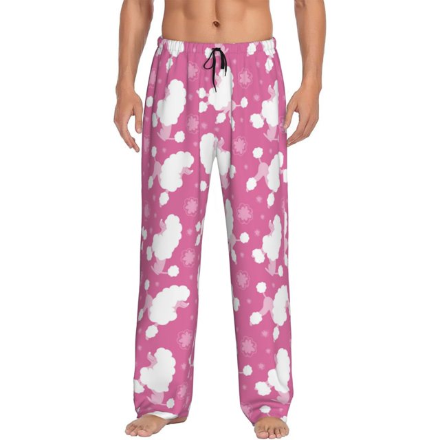Fotbe Cute Poodle Dog Pantalones de Pijama para Hombre, Pantalones de Dormir, Pantalones de Casa con Cintura Ajustable y Bolsillos-Small