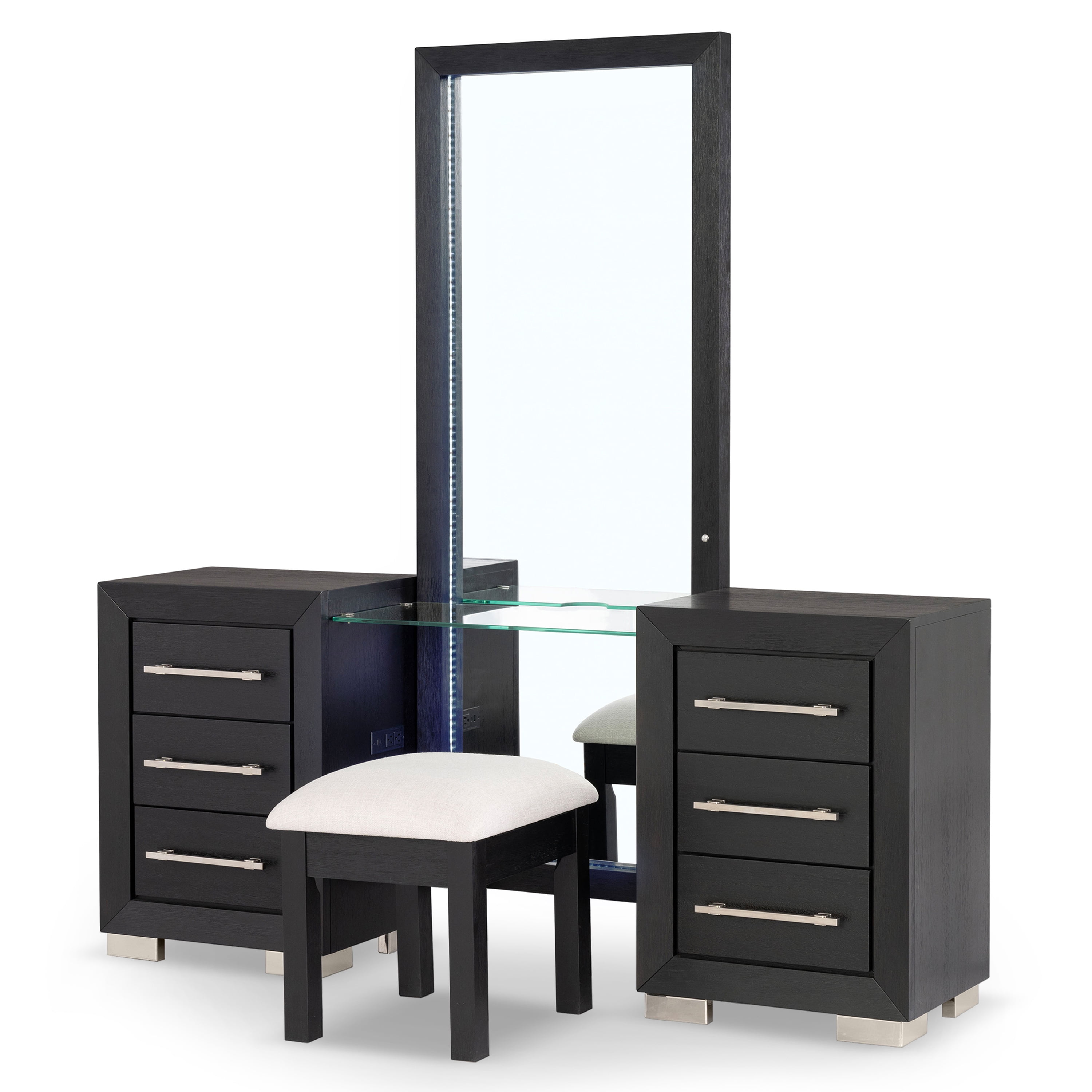 Furniture of America Bennett 4-Piece Modern 6-Drawer Vanity Set with LED and Power Outlet, Black