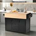 thumbnail image 2 of Glavbiku 55.7" Kitchen Island Cart on Wheel with 2 Drop Leaf,Power Outlet,3 Drawer for Kitchen Black, 2 of 19
