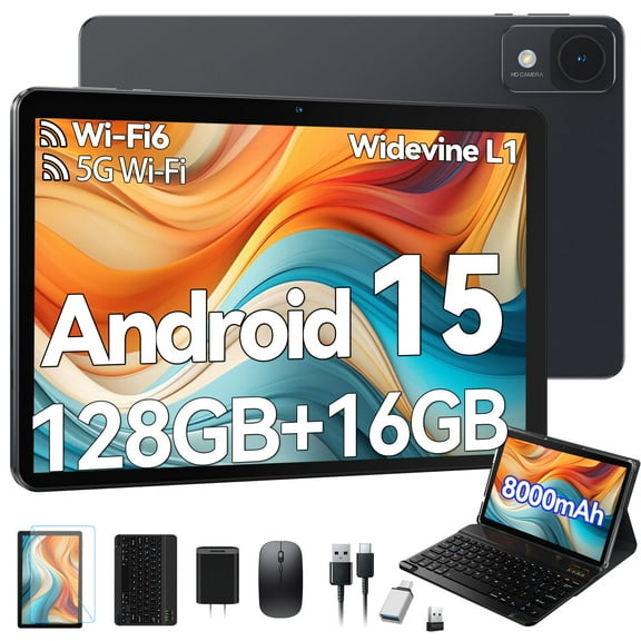 Android 15 Tablet,WiFi 6 Tablets,128GB ROM 16GB RAM,5G Wifi Andorid tablet,Octa-Core,BT 5.4,Widevine L1,HD IPS Tableta,Split Screen,Face Unlock,21MP Dual Cameras,GMS,10inch tablet with Keyboard
