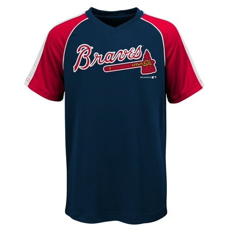 Atlanta Braves Applique - MLB Atlanta Braves TEE Short Sleeve Boys Fashion Jersey Tee 100% Polyester Pin Dot Mesh Jersey Team Tee 4-18