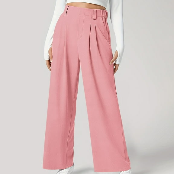 LEBONYARD Trousers for Women Clearance,Women' High Waist Wide Leg Casual Pleated Side Pocket Casual Pants Pink S
