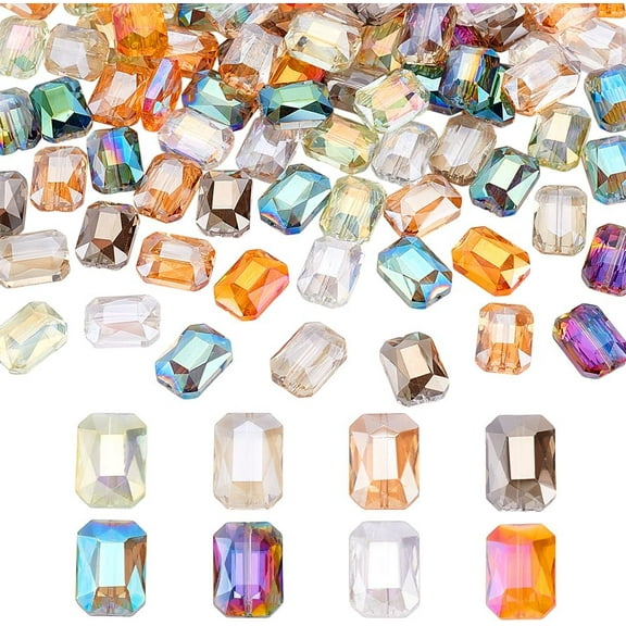 18x13mm Faceted Glass Beads 104pcs 8 Colors Flat Large Beads Rectangle Craft Bead Spacer Loose Bead for Jewelry Bracelet Necklace Earring Making Crafting