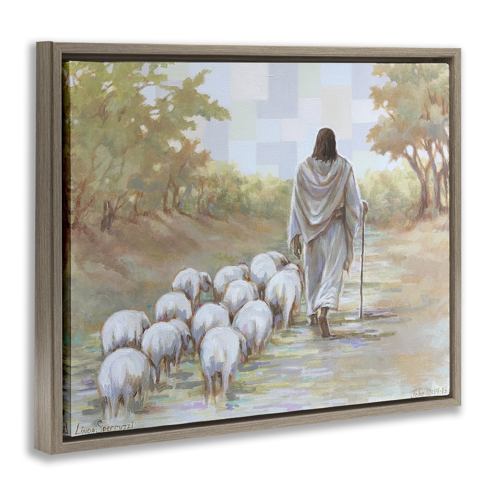 Stupell Industries Lead On Good Shepherd Brown Framed Floater Canvas Wall Art, design by Linda Sperruzzi
