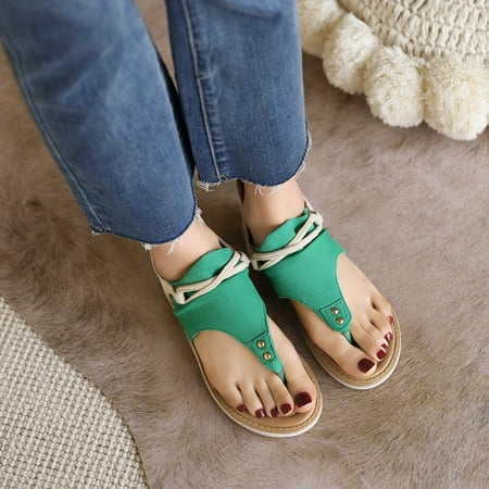 

Binmer Solid Color Microfiber Leather Low Heel Ladies Summer Sandals