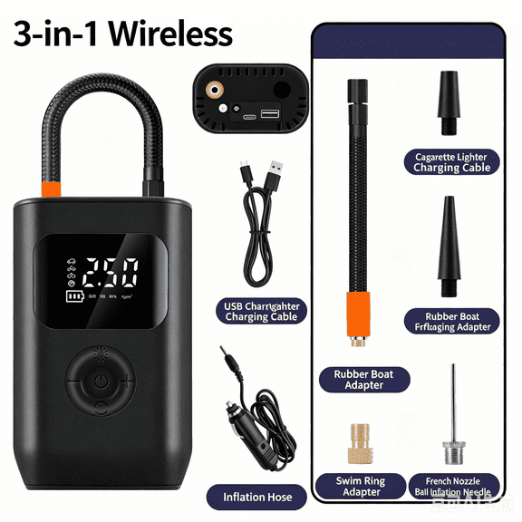 Wireless Portable Tire Inflator, 150PSI Digital Air Pump for Cars, Bikes & Balls