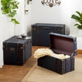 thumbnail image 3 of DecMode 24" x 13" Blue Linen Fabric Nesting Upholstered Trunk with Buckle Hinged Top, 3-Pieces, 3 of 19