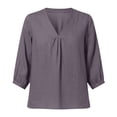 thumbnail image 3 of YigeTops Women's Pleated Cotton Linen Loose Shirt Casual Lightweight Summer Everyday Layering Tunic Grey XL, 3 of 6