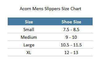 Acorn Slippers Size Chart