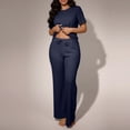 thumbnail image 5 of Waffle Lounge Sets Women 2 Piece Loungewear Short Sleeve Tee Tops Wide Leg Pants Spring Summer Outfits Blue, S, 5 of 5