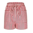 thumbnail image 4 of DeHolifer Women Shorts Striped Printed Drawstring Elastic Waisted Straight Leg Shorts with Pockets Red L, 4 of 6