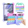 thumbnail image 1 of wonim11 DETUOSI Color Silicone Case for Samsung Galaxy Tab A7 Lite 8.7 2021 (SM-T220/T225/T227u) with Pen Holder, Soft Anti-Stress Protective Cover for Tab a7 Lite [Stylus Pen & Strap], Dazzling Pink, 1 of 1