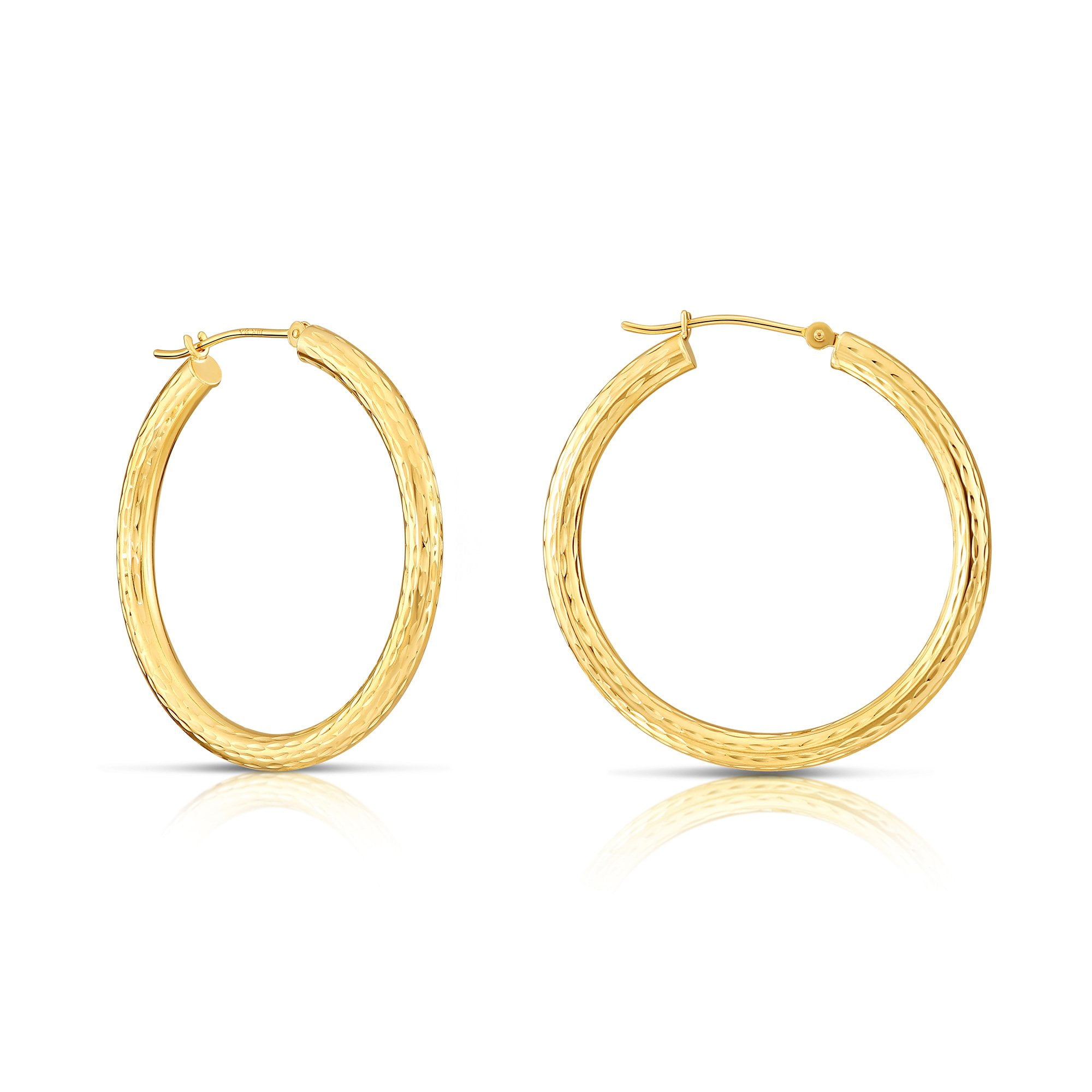 Jewels By Lux 14K Yellow Gold Diamond-Cut Hollow Hoop Womens Earrings 27MM X 2MM 