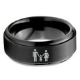 thumbnail image 2 of Tungsten Couple Family Child Holding Hands Band Ring 8mm Men Women Comfort Fit Black Step Bevel Edge Brushed Polished, 2 of 4
