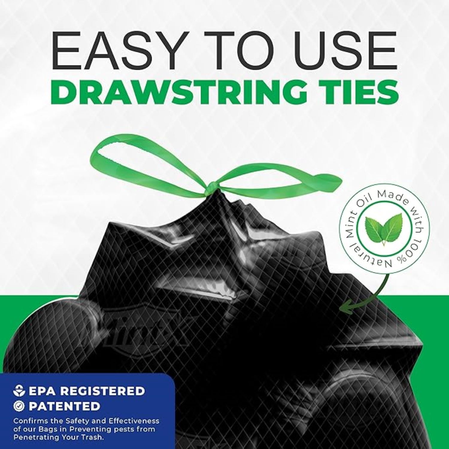 Mint-X 33 Gallon Drawstring Trash Bags, Mint Flex Rodent Repellent, 33 Gallon, 90 Count