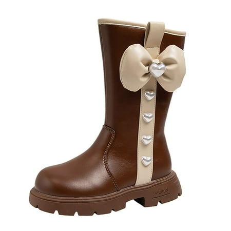 

Ediodpoh Girls Winter Solid Color Bow Side Zip Thigh High Boots Warm Data Boots Boots for Girls Brown_002 11