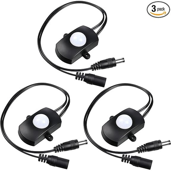 Lsupdaol 3 Pieces DC 5V-24V 5A PIR Motion Activated Sensor Light Switch Occupancy Motion Sensor with DC Coupler Cable for Party LED Strip Light