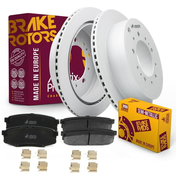 Metrix Premium Chassis Parts Rear Semi-Metallic Disc Brake Pad Set & Vented Brake Rotor Kit Fits Toyota Land Cruiser, Lexus LX570