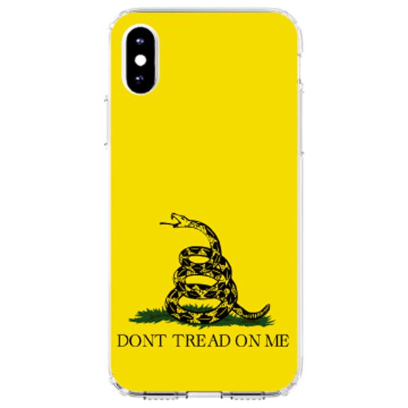 DistinctInk Clear Shockproof Hybrid Case for iPhone XS Max (6.5" Screen) - TPU Bumper, Acrylic Back, Tempered Glass Screen Protector - Don't Tread On Me - Gadsden Flag