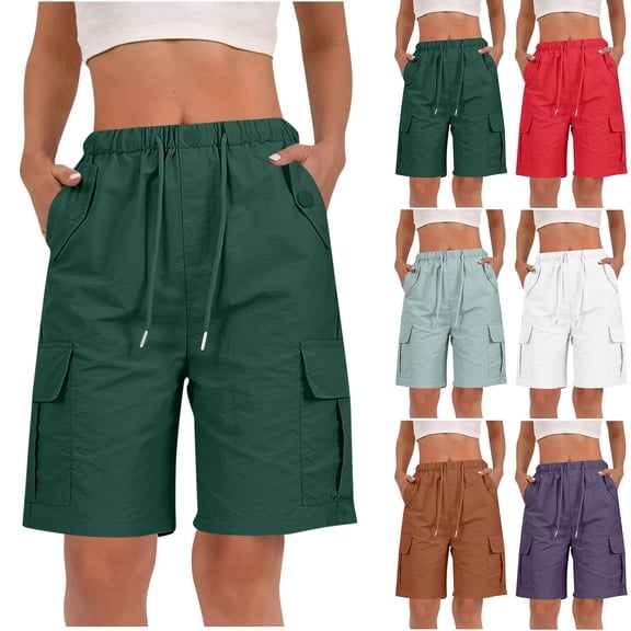 FengLS Womens Workwear Shorts Outdoor Athletic Shorts Comfy Drawstring Elastic Waistband Short Pants Summer Hiking Beach Shorts