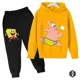 thumbnail image 3 of Conjunto de sudadera y pantalón con capucha de Bob Esponja para niños y niñas, chándal de dibujos animados de primavera, ropa para niñas pequeñas, sudadera de manga larga y pantalón, 2 piezas, 3 of 5