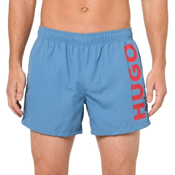 Hugo Men's ABAS Vertical Logo Swim Trunks, Acai Blue
