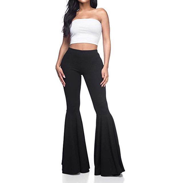 Txlixc Pantalones de campana sexy femenina, pantalones de moda retro sin fisuras de color sólido y cintura alta Txlixc moda