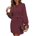 thumbnail image 4 of Vestido De Manga Larga, Vestido Cruzado Lavable Para Mujer Color Puro Patrón De Gofre De Poliéster Transpirable Cierre De Manga Larga Para La Vida Diaria Para Las Vacaciones ANGGREK Otros, 4 of 6