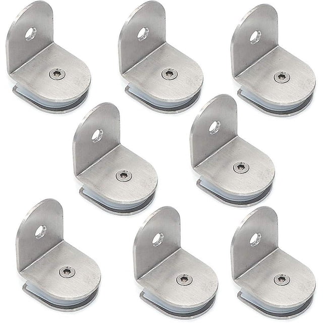 Juego de 8 abrazaderas de vidrio de acero inoxidable 304 de 90 grados, soporte para estante de vidrio, montaje en pared, para panel de vidrio de 8 a 12 mm de espesor, acabado cepillado