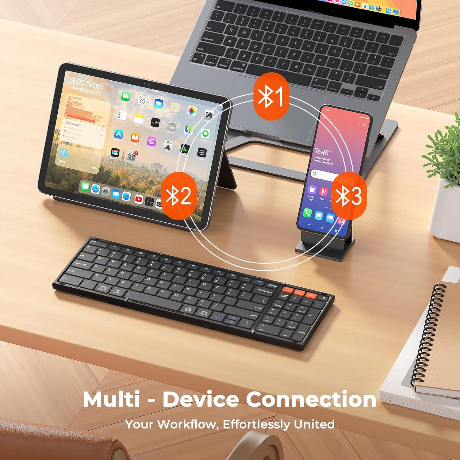 Meetion Foldable BT Keyboard with Touchpad & Num Pad, Portable, Rechargeable for Laptop/Tablet