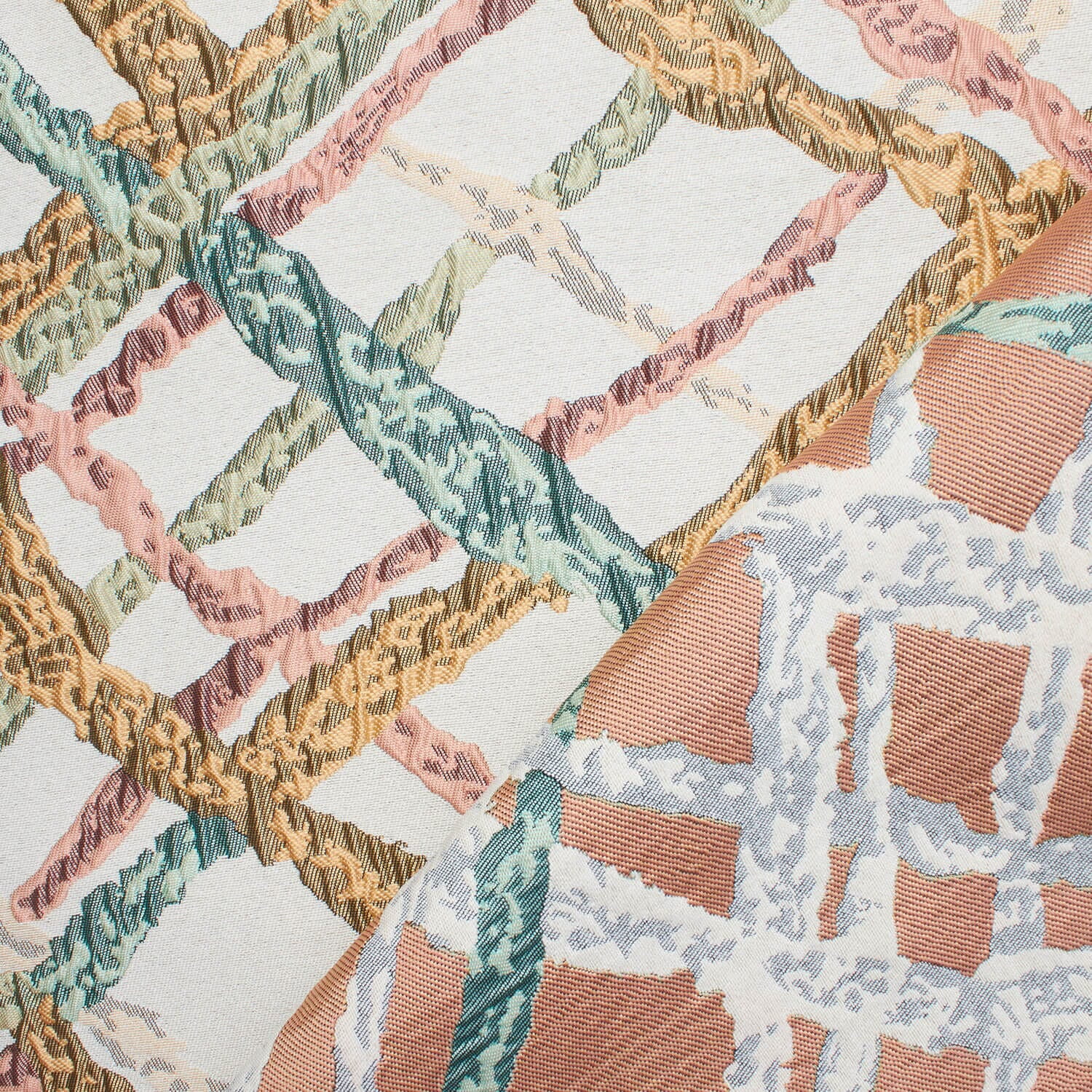 Abstract Geometric Vine Extra Wide Heavyweight Polyester Upholstery Jacquard Fabric By The Yard - For Sewing Curtains, Home Décor, Table Covers, & More - Summer (1 Yard)