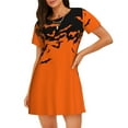 thumbnail image 1 of Easygdp Halloween With Black Bats Camisón de manga corta para mujer, informal, estampado, 1 of 6