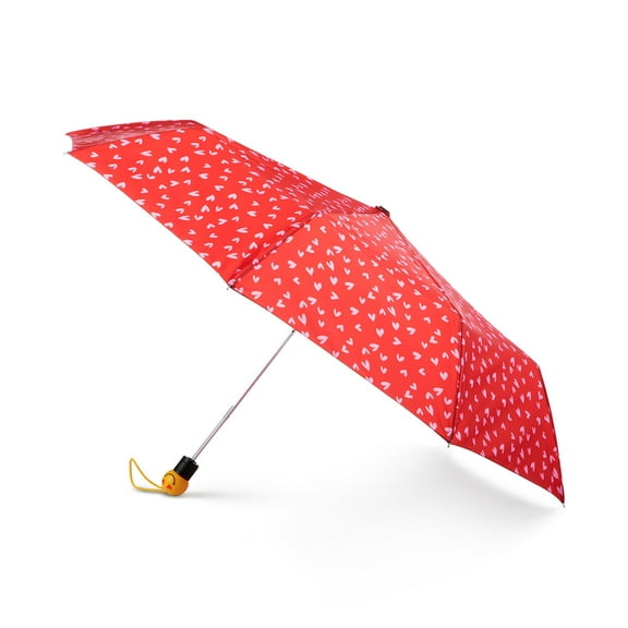 Totes Auto-Open Umbrella with Emoji Face Handle, NeverWet Invisible Coating, 42-inch canopy, Color Red Sweetheart