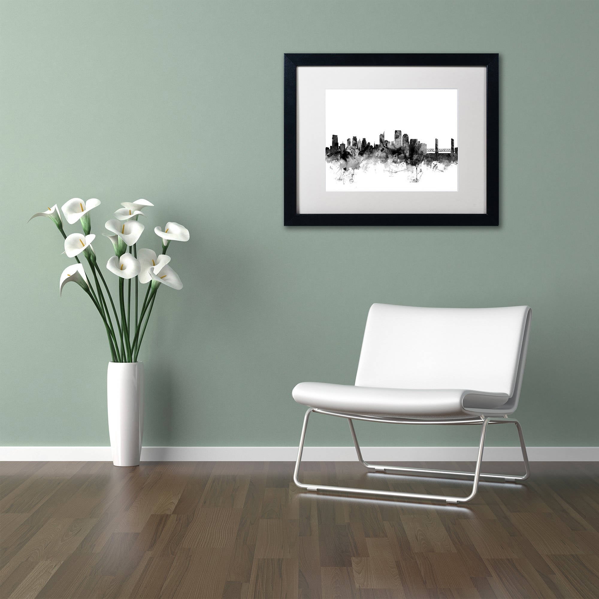 Trademark Fine Art 'Sacramento CA Skyline B&W' Canvas Art by Michael Tompsett White Matte, Black Frame